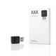 A black USB charging dock shown next to its white retail box on a clean white background. The box features the JUUL brand name and a graphic of the charging dock.